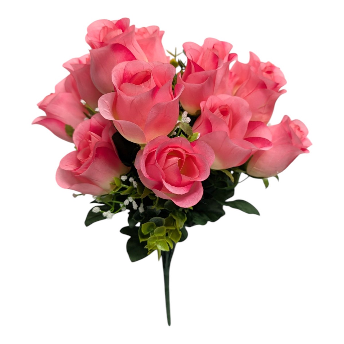 Pink Rose Bud Bush with Eucalyptus Accents