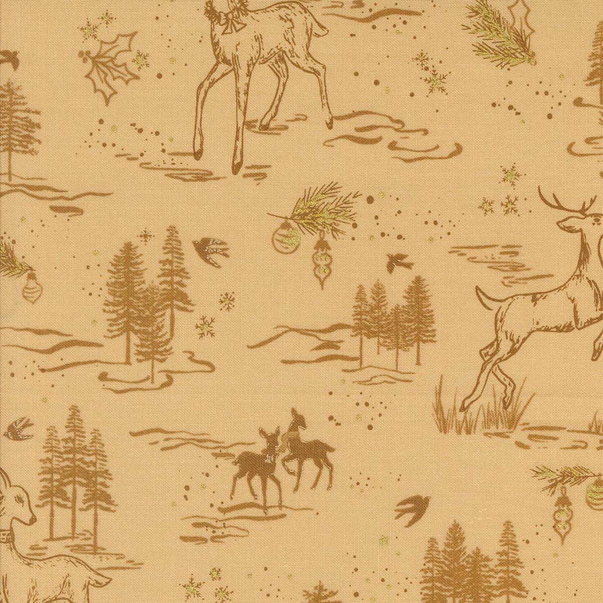 Moda Old World Yuletide - Oh Deer Toile Metallic Almond 45622 12M