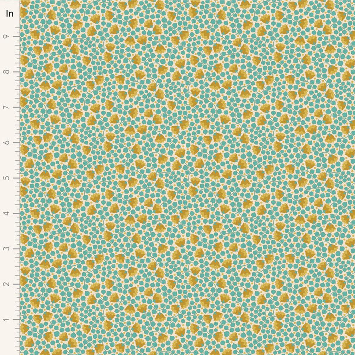 Fabric WALLFLOWER BLENDERS, BELLFLOWER TEAL by TILDA, TIL110126 - Continuous Yardage in 1/4 yd installments