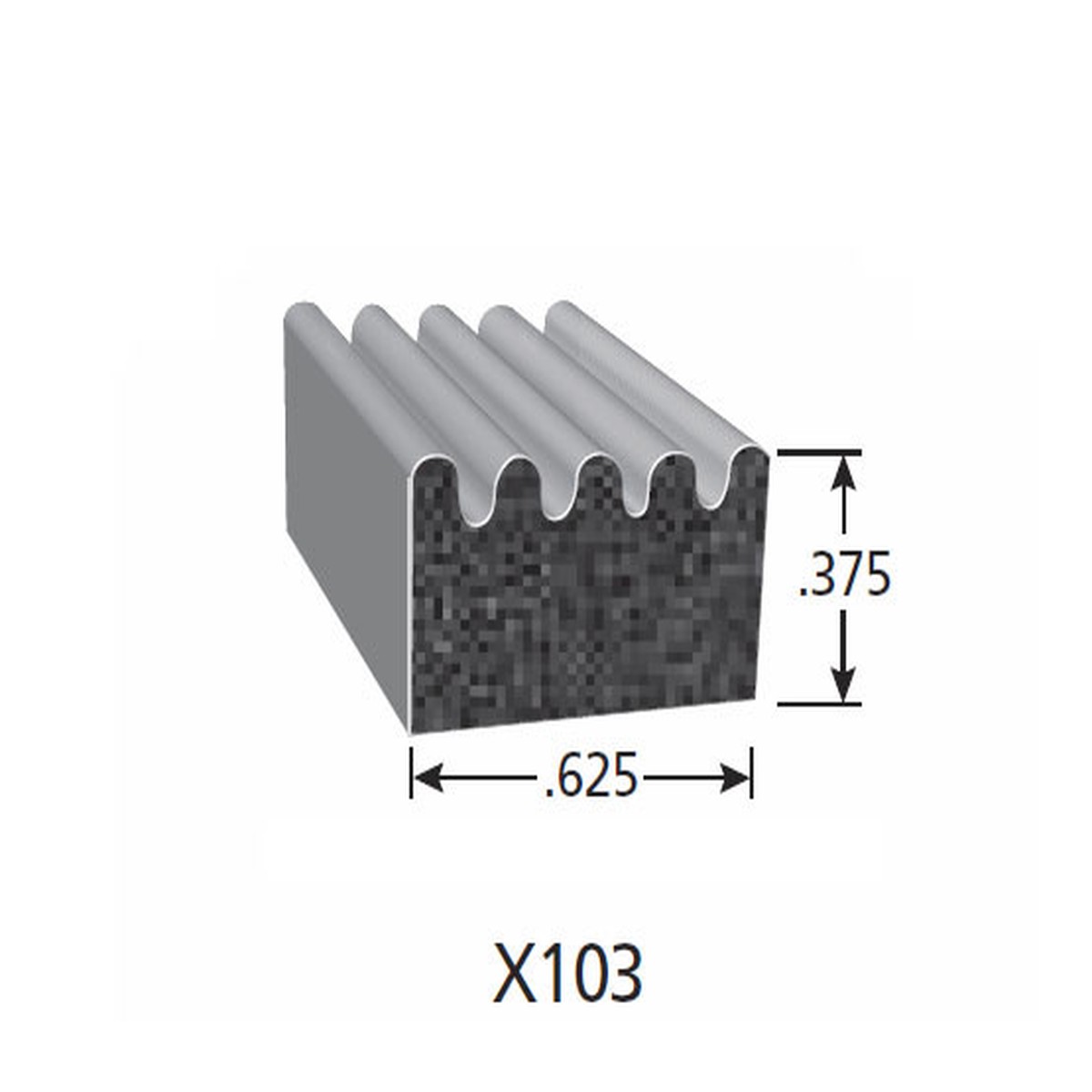 "Ribbed" Rubber Seal X103-HT - Sold by the CONTINUOUS YARD!