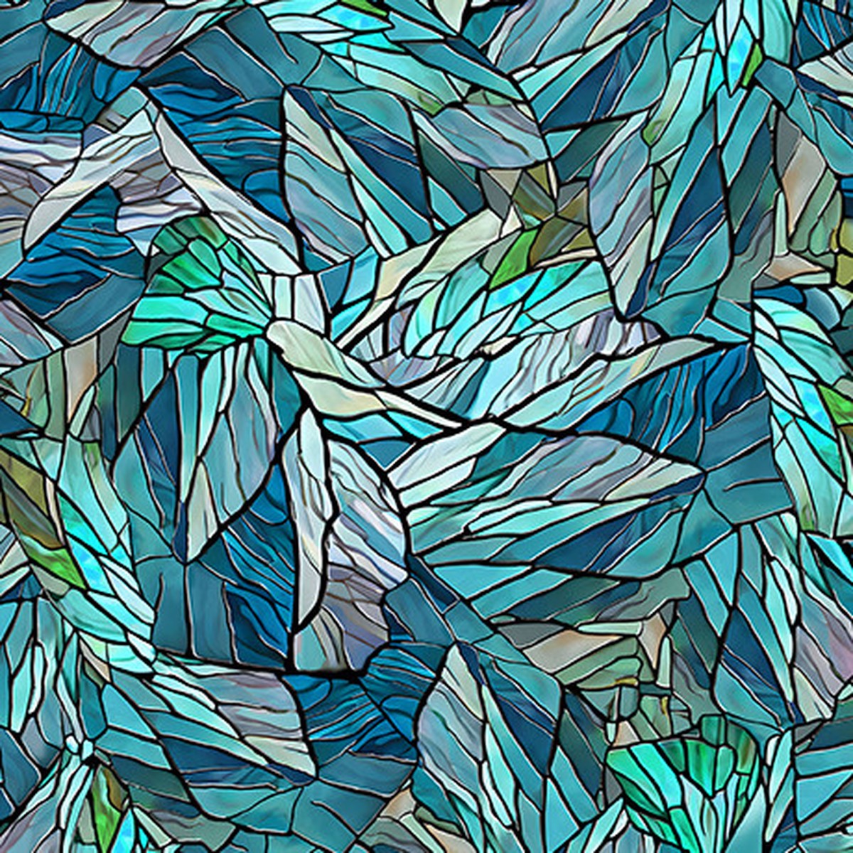 Teal Stained Glass Cotton Fabric
