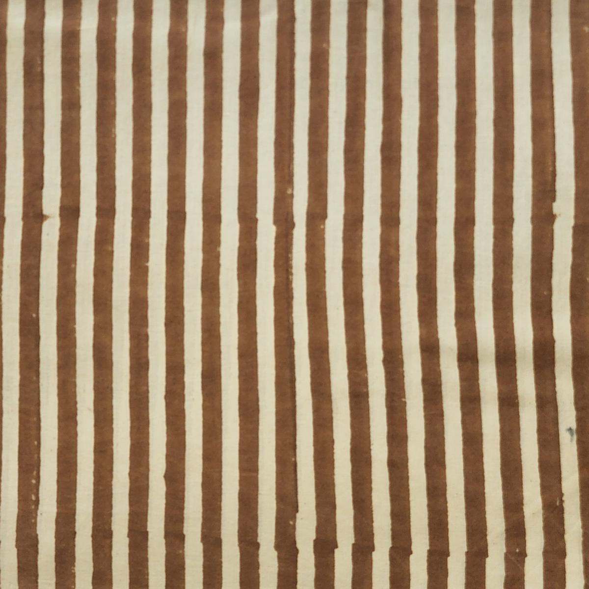 Pure Cotton Bagru Cream With Brown Big Stripes Hand Block Print Fabric