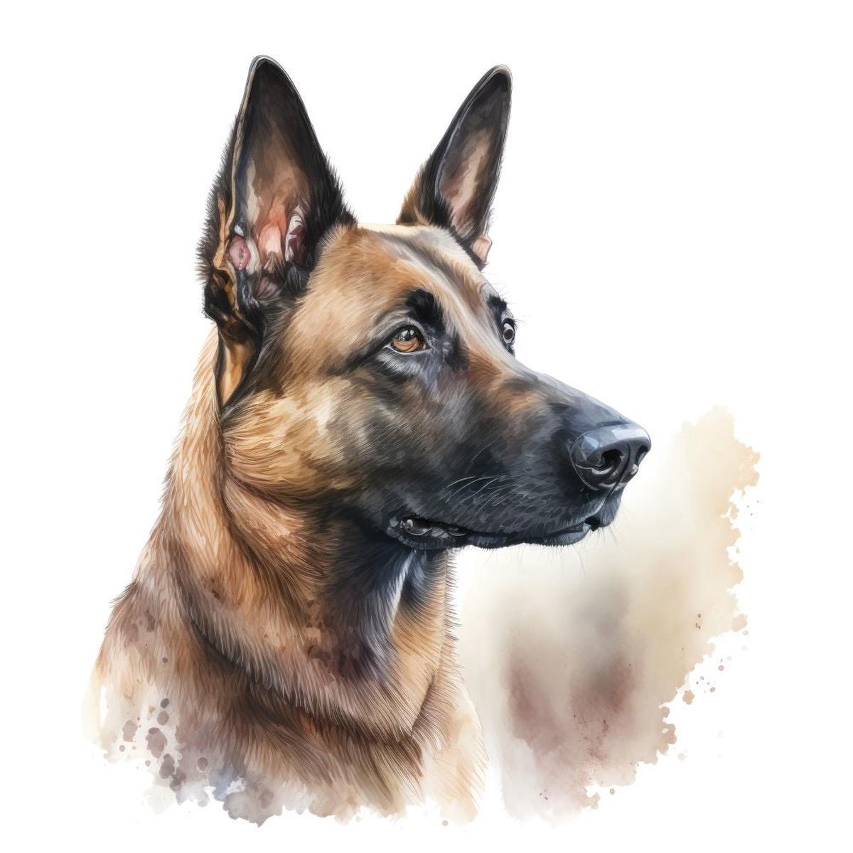 Watercolor Belgian Malinois Sideview 1 Fabric Panel