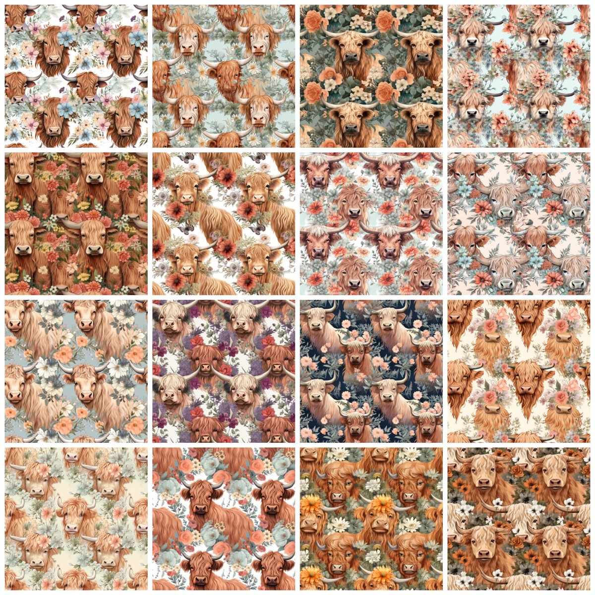 Boho Highland Cows Volume 2 Charm Pack - 16 Pieces