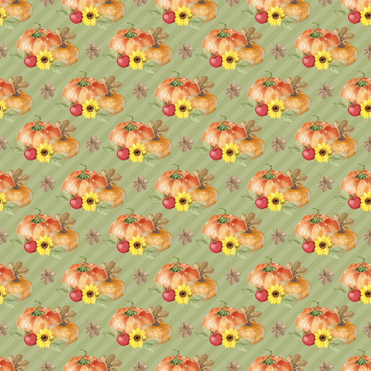 Pumpkins & Apples Striped Fabric - Green