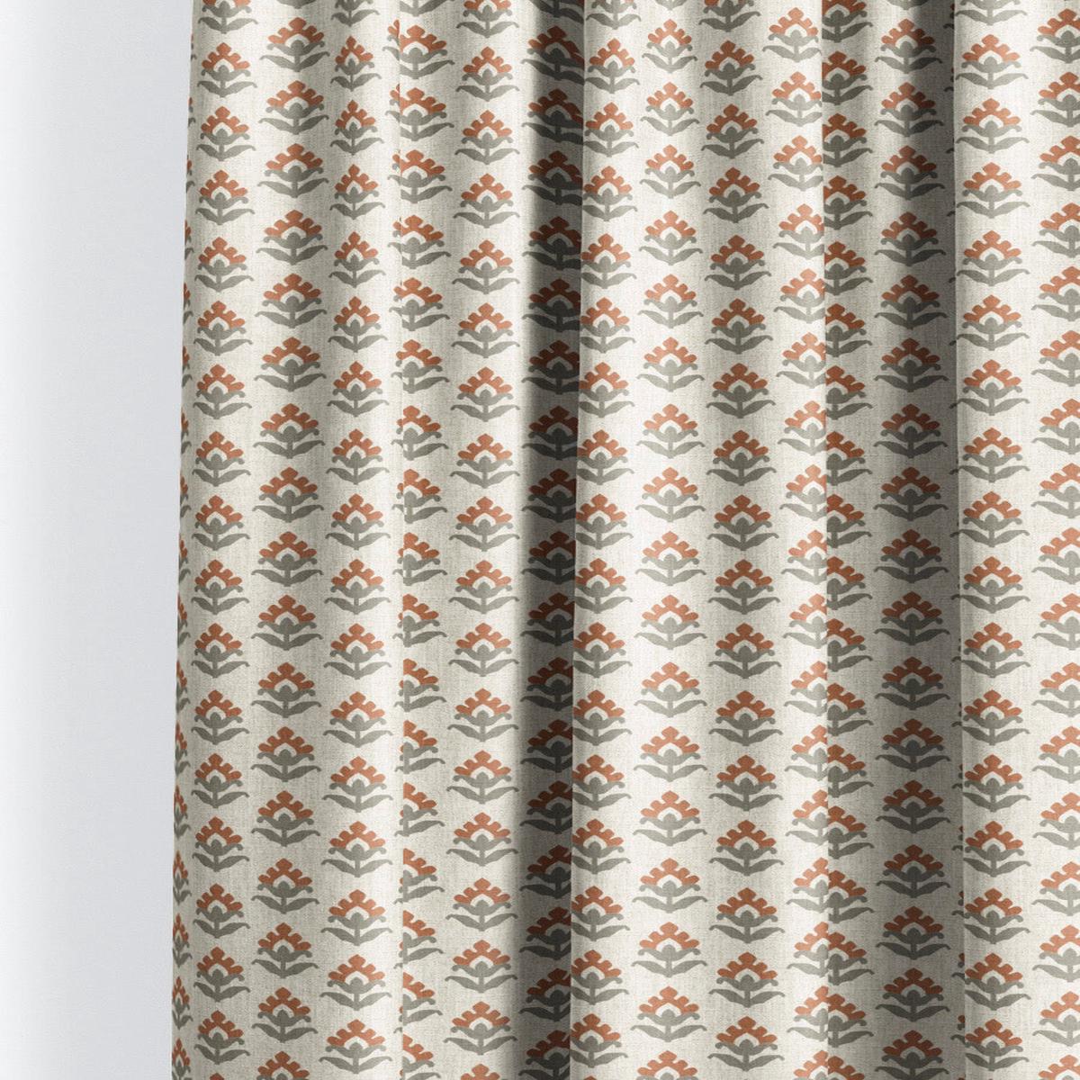 'Sunset Flora' Fabric by the Yard (Cream/ Rust Red/ Gray)