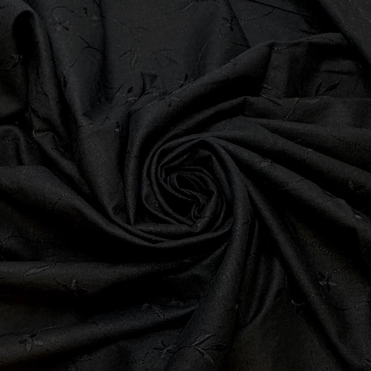 Watching Insects In The Garden - Embroidered Natural Woven - Black Floral - 2.45M Bundle