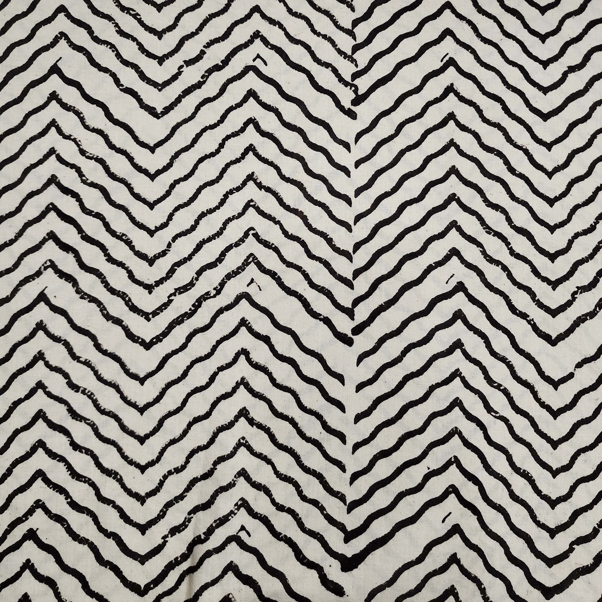 Pure Cotton Ajrak Cream With Black Big Zig-Zag Hand Block Print Fabric