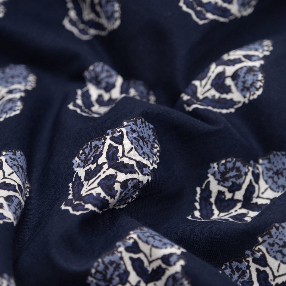 Bloom Block Printed Organic Cotton Batiste - Midnight Blue/White