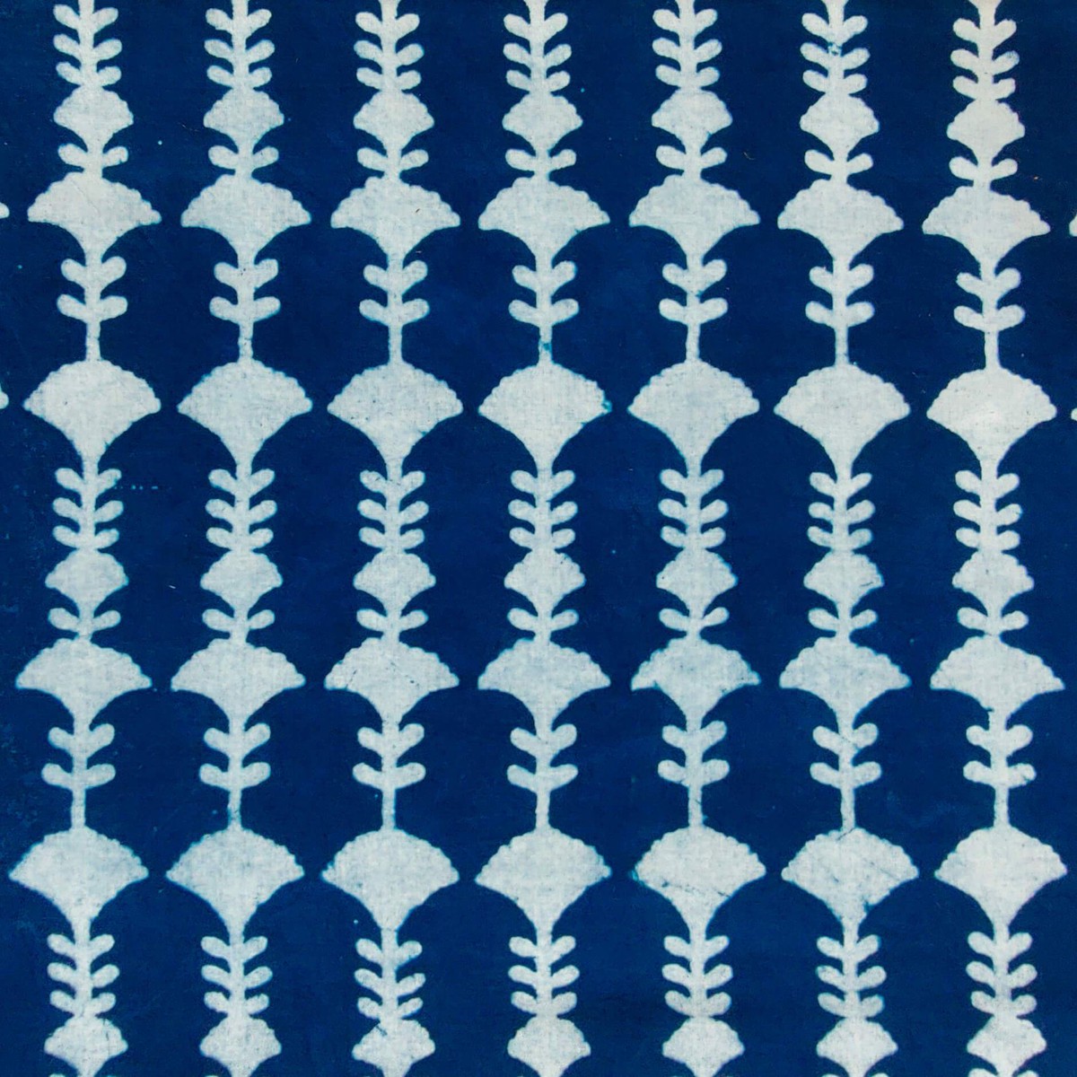 PRE CUT ( 1.90METER) Pure Cotton Indigo With Leafless Plant Stripes Hand Block Print Fabric