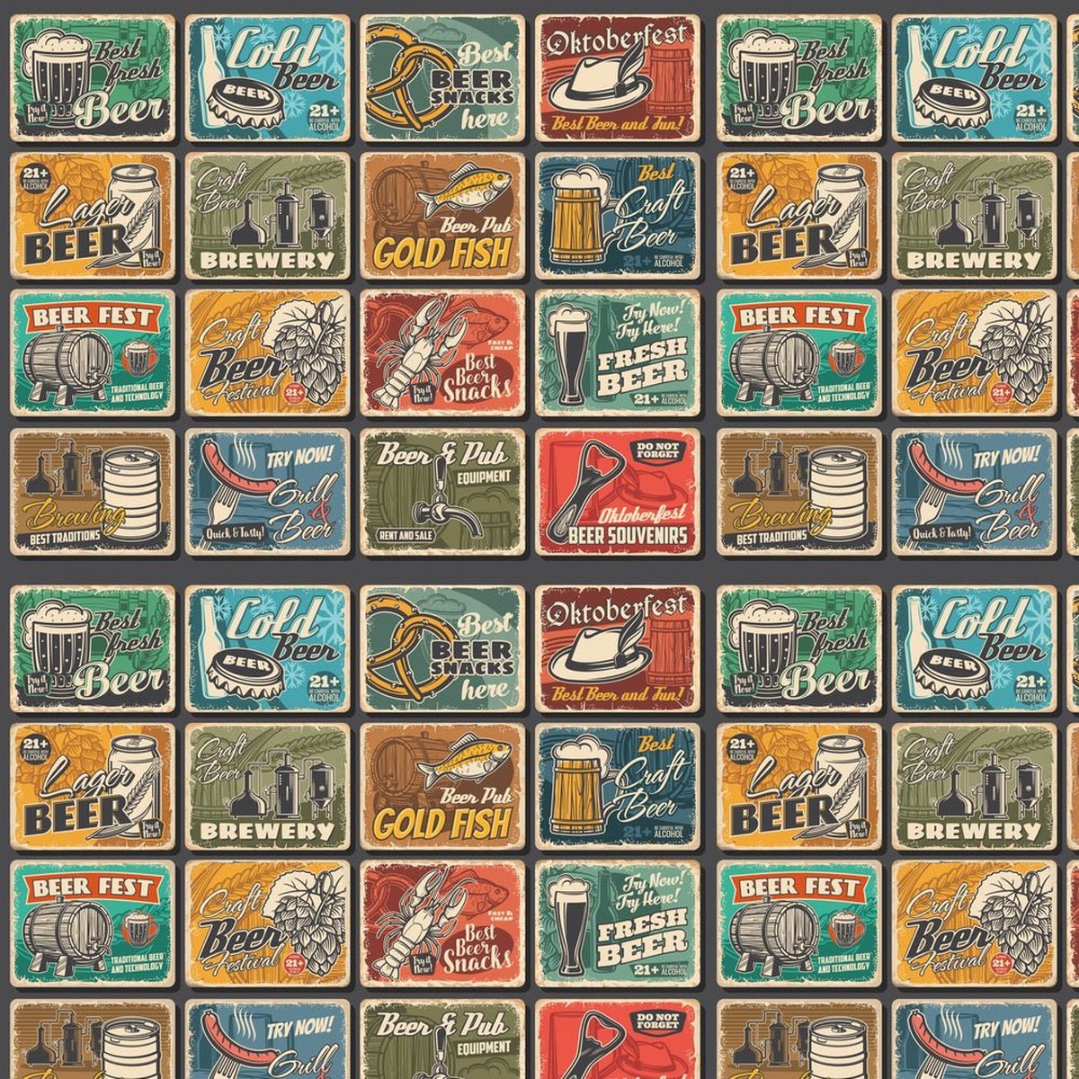 Vintage Oktoberfest Poster Fabric - Multi