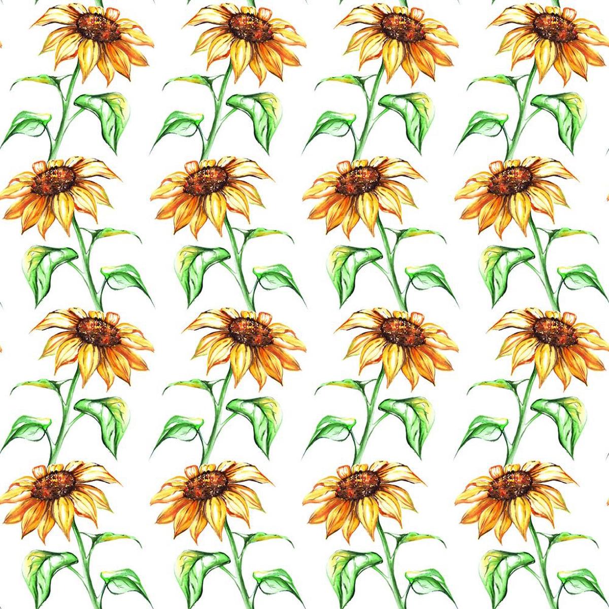 Watercolor Sunflower Fabric - White