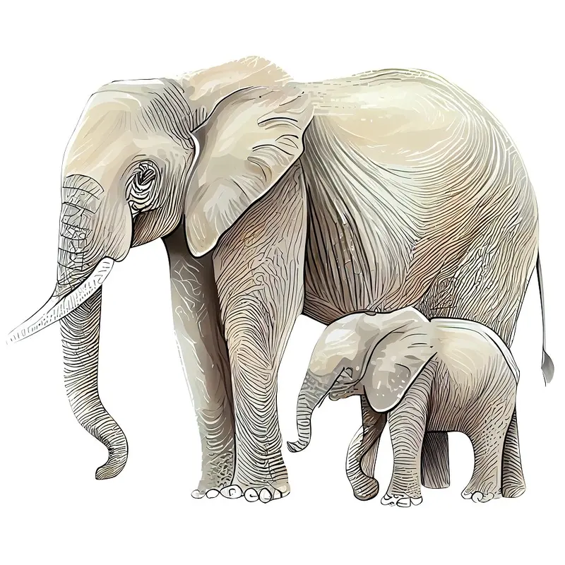 Mom & Baby Elephant Fabric Panel