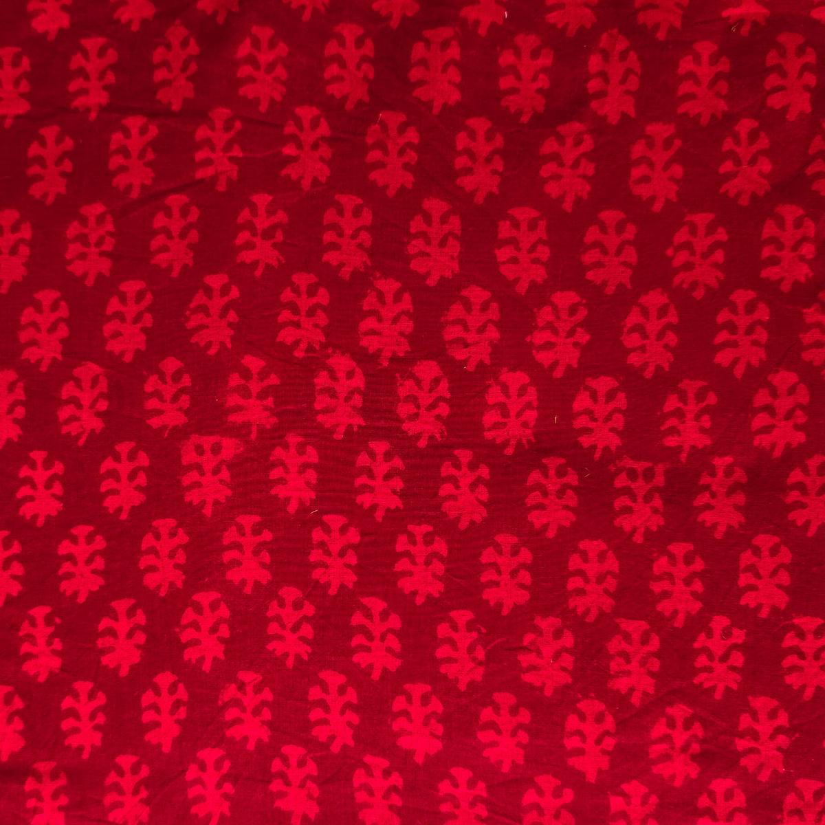 Pure Cotton Dabu Red With Flower Motif Hand Block Print Fabric