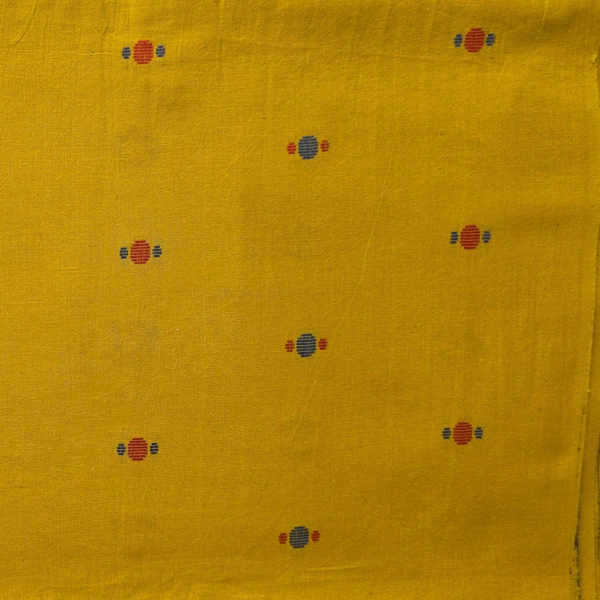 Pure Cotton Handloom Mustard With Motif Hand Woven Fabric
