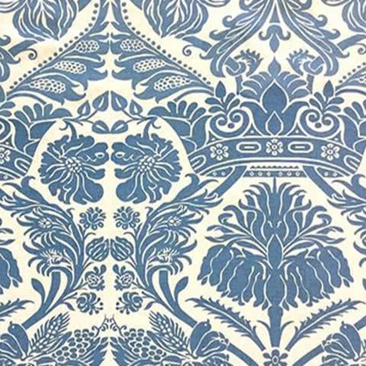 Quadrille Fabric: Corinthe Damask - Custom Windsor Blue on Ecru 100% Linen - Quadrille Fabric: Corinthe Damask - Custom Windsor Blue on Ecru 100% Linen