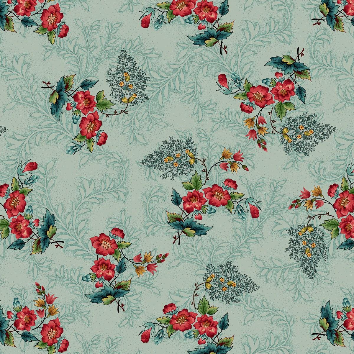 Light Teal Primrose Toss Lost Gardens of Heligan Cotton 43"/44" Fabric Per Yard