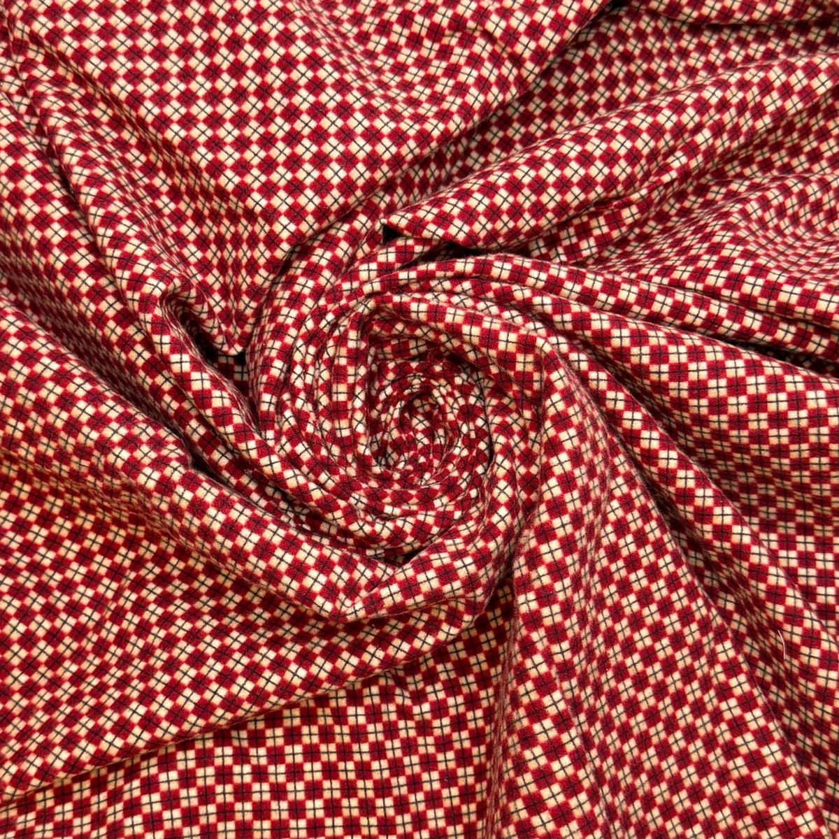 Planning A Quilt - Brushed Flanelette Cotton Woven - Cream/Burgundy Geometric - 1M Bundle
