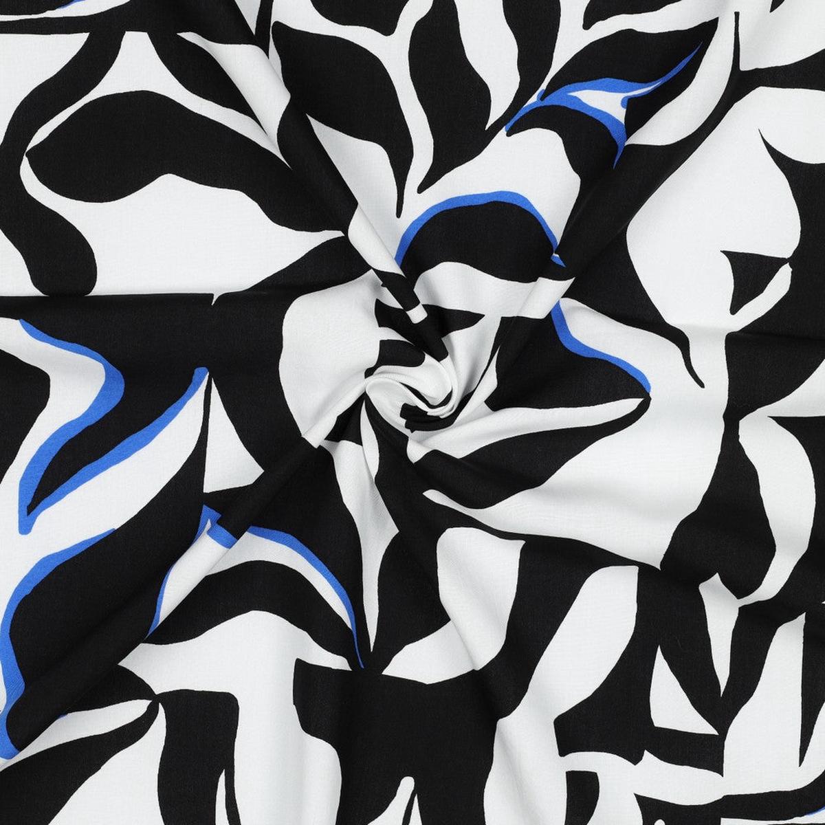 Viscose poplin "Abstract black and white foliage" - Eco-Vero certified (Price per 10cm)