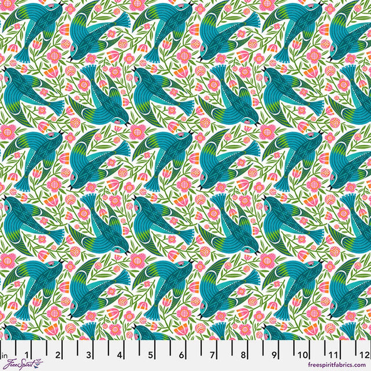 White Blue Birdy What the Birds Said Cotton 44"/45" Fabric Per Yard