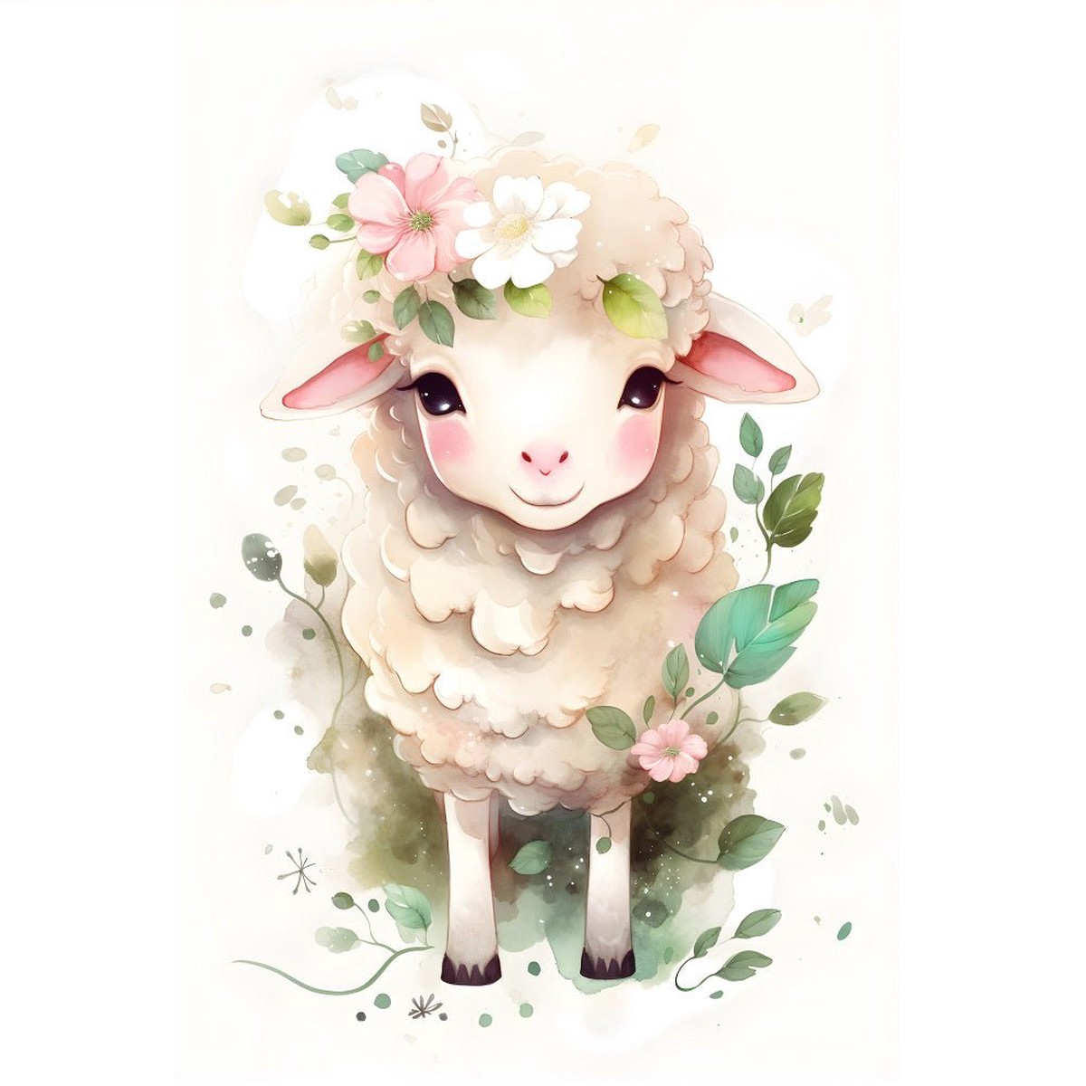 Kawaii Nursery Baby Sheep Fabric Panel