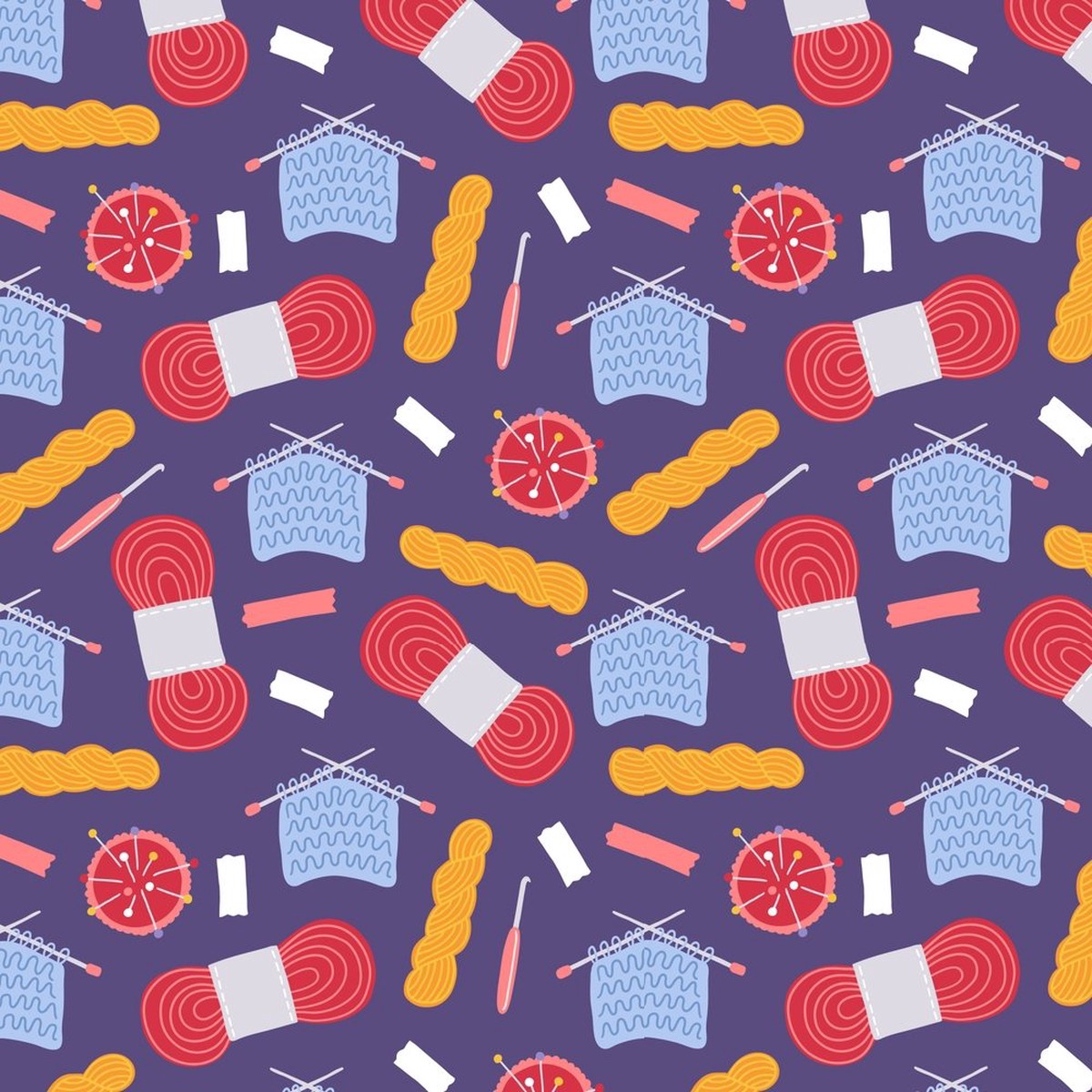 Cartoon Crocheting Utensils Fabric - Violet