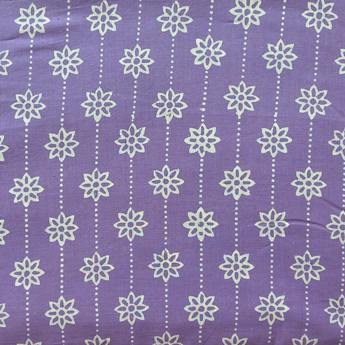 Pure Cotton Dabu lavender With flower creeper Dot Hand Block Print Fabric