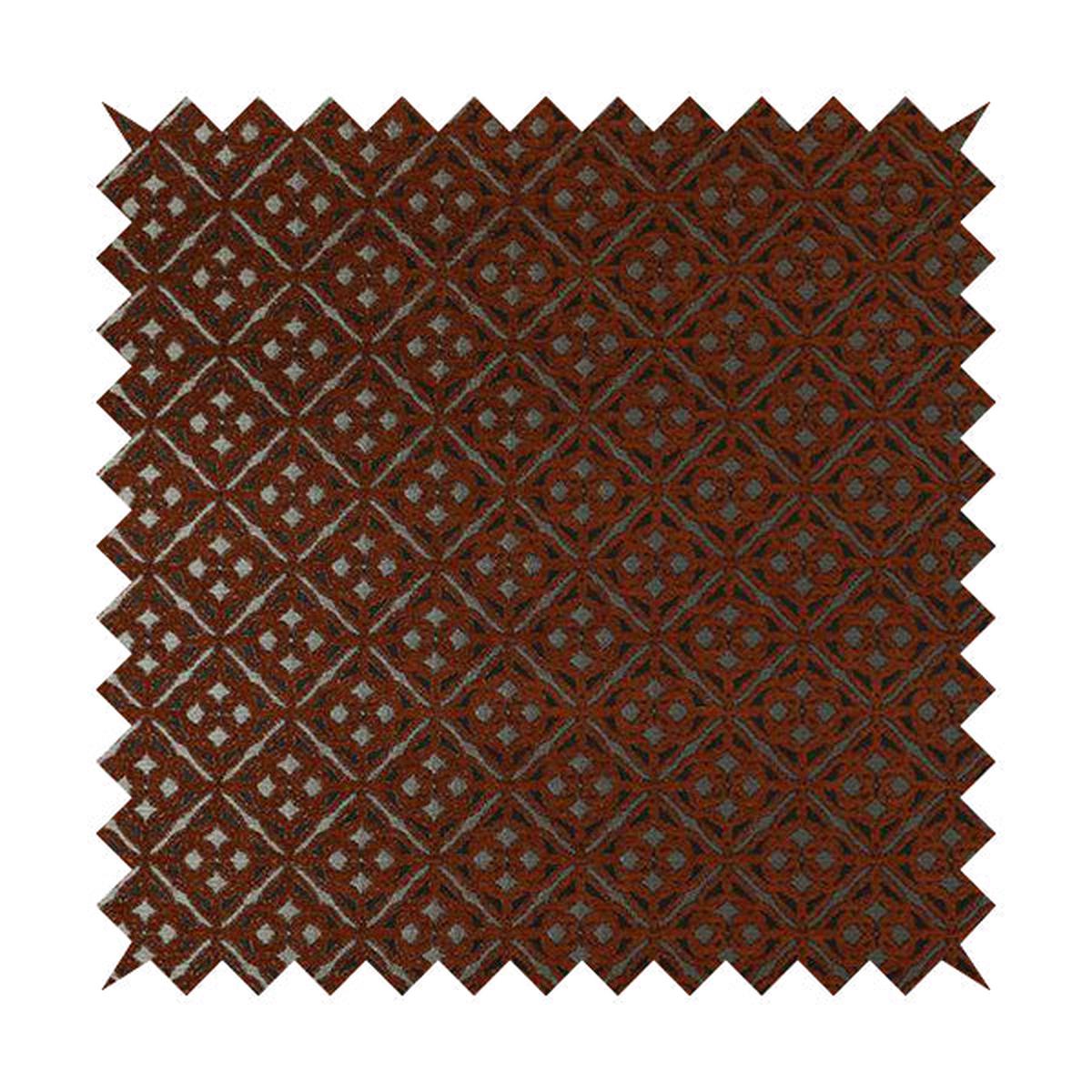 Azima Small Medallion Geometric Pattern Orange Silver Shine Upholstery Fabric JO-338