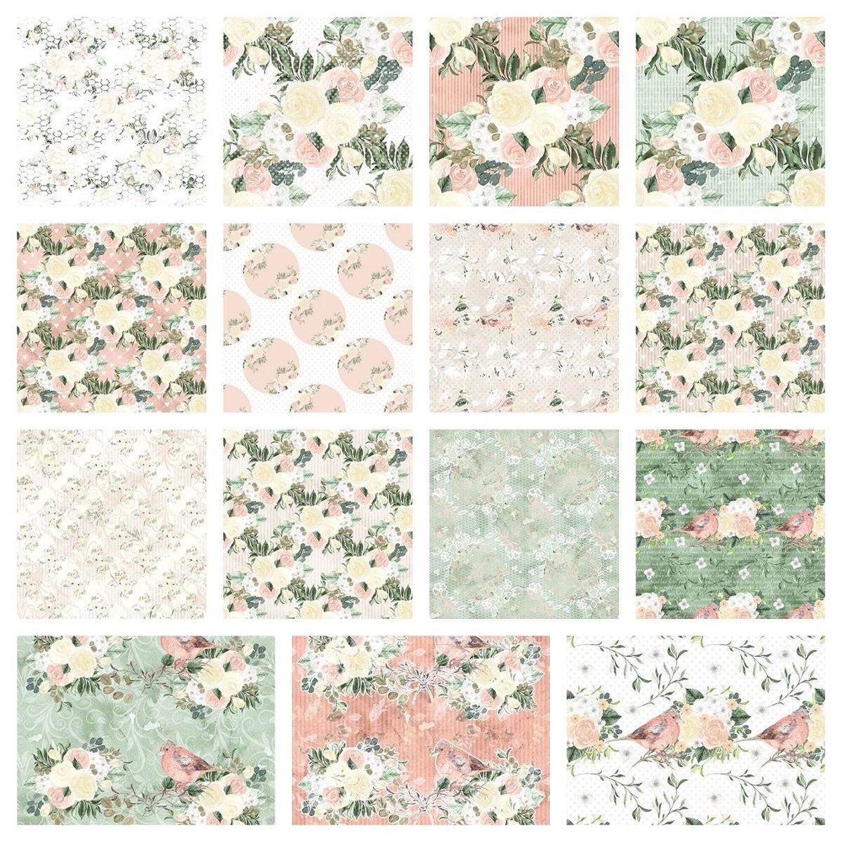 Watercolor Roses Fat Eighth Bundle - 15 Pieces
