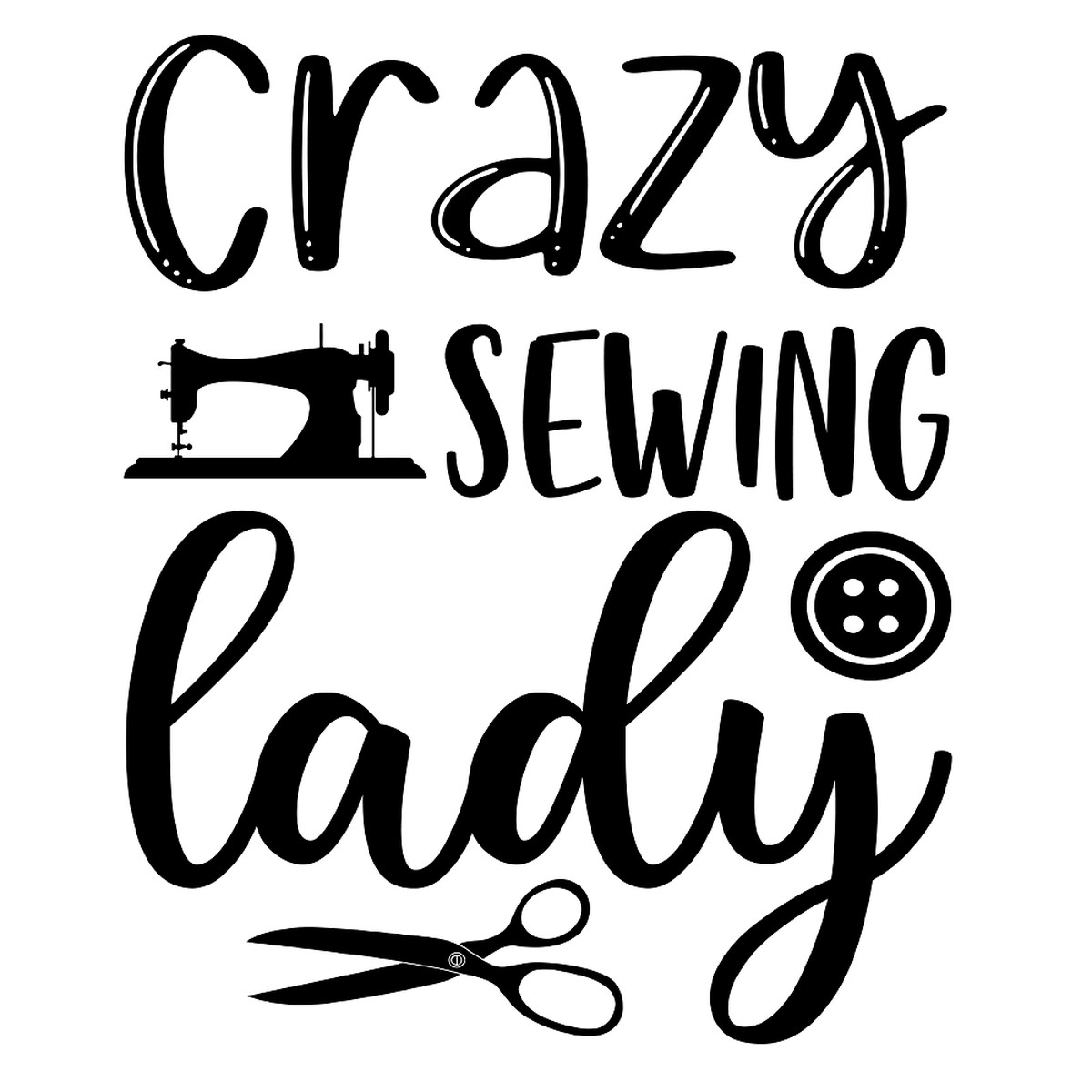 Crazy Sewing Lady Fabric Panel - BlackWhite