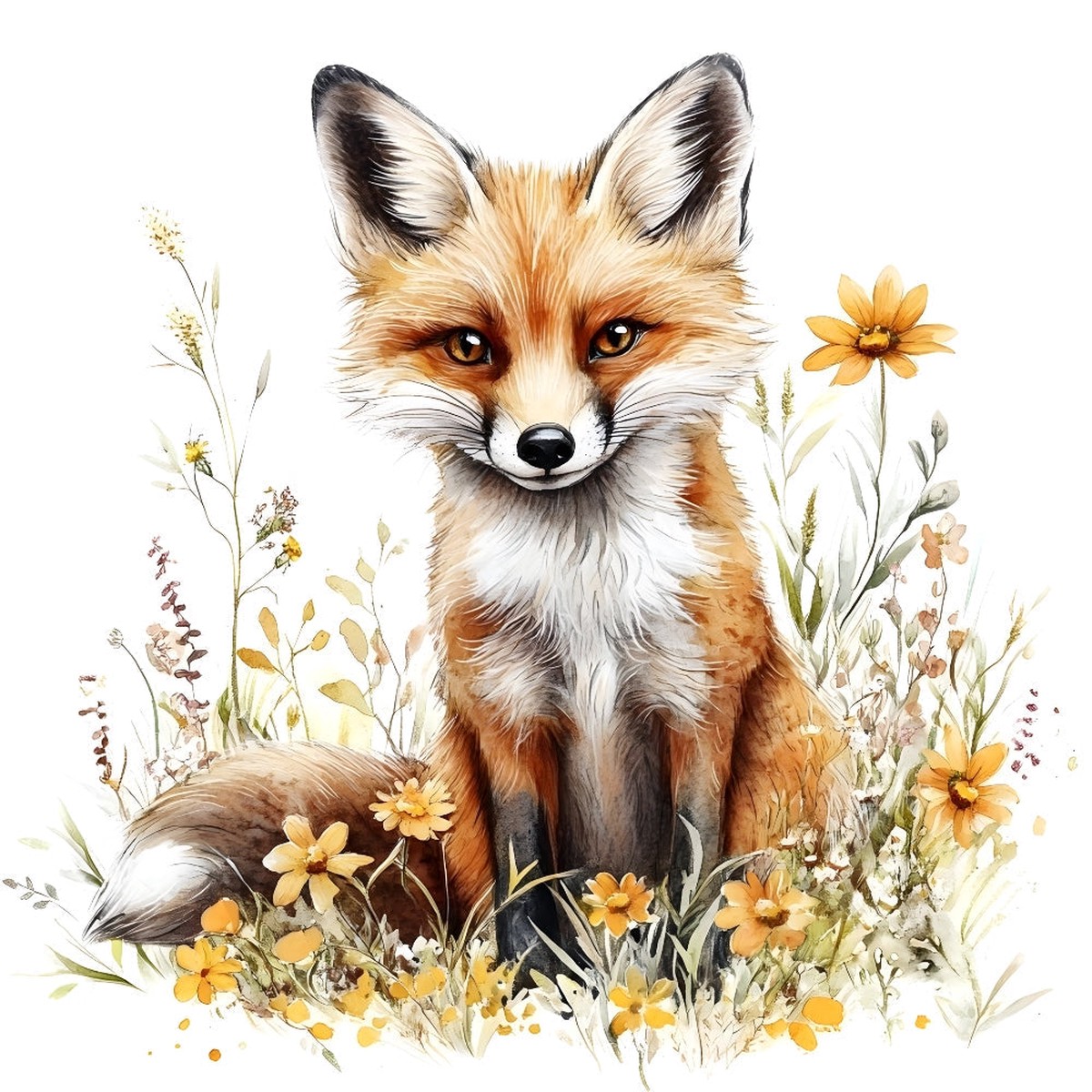 Foxes in Wildflowers Fabric Panel 7