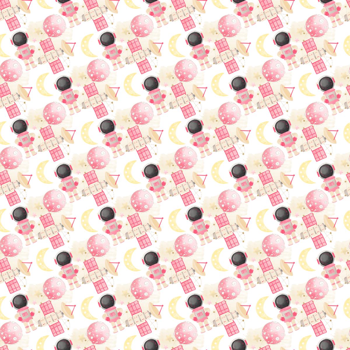 Space Girls Astronauts and Satellites Fabric - White