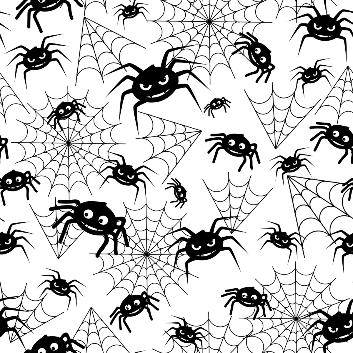Halloween Spiders and Webs Fabric - BlackWhite