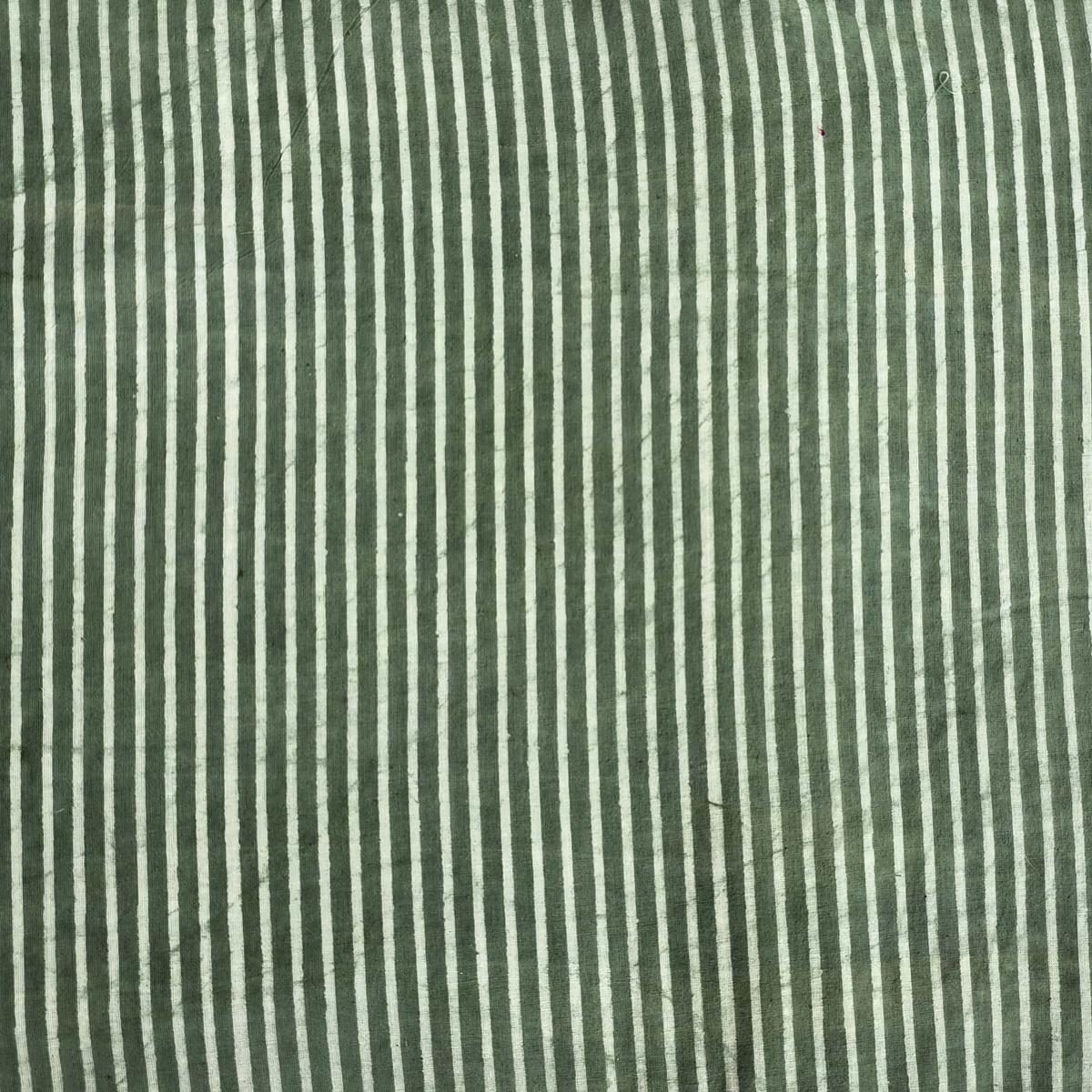 Pure Cotton Dabu Green Stripes Hand Block Print Fabric