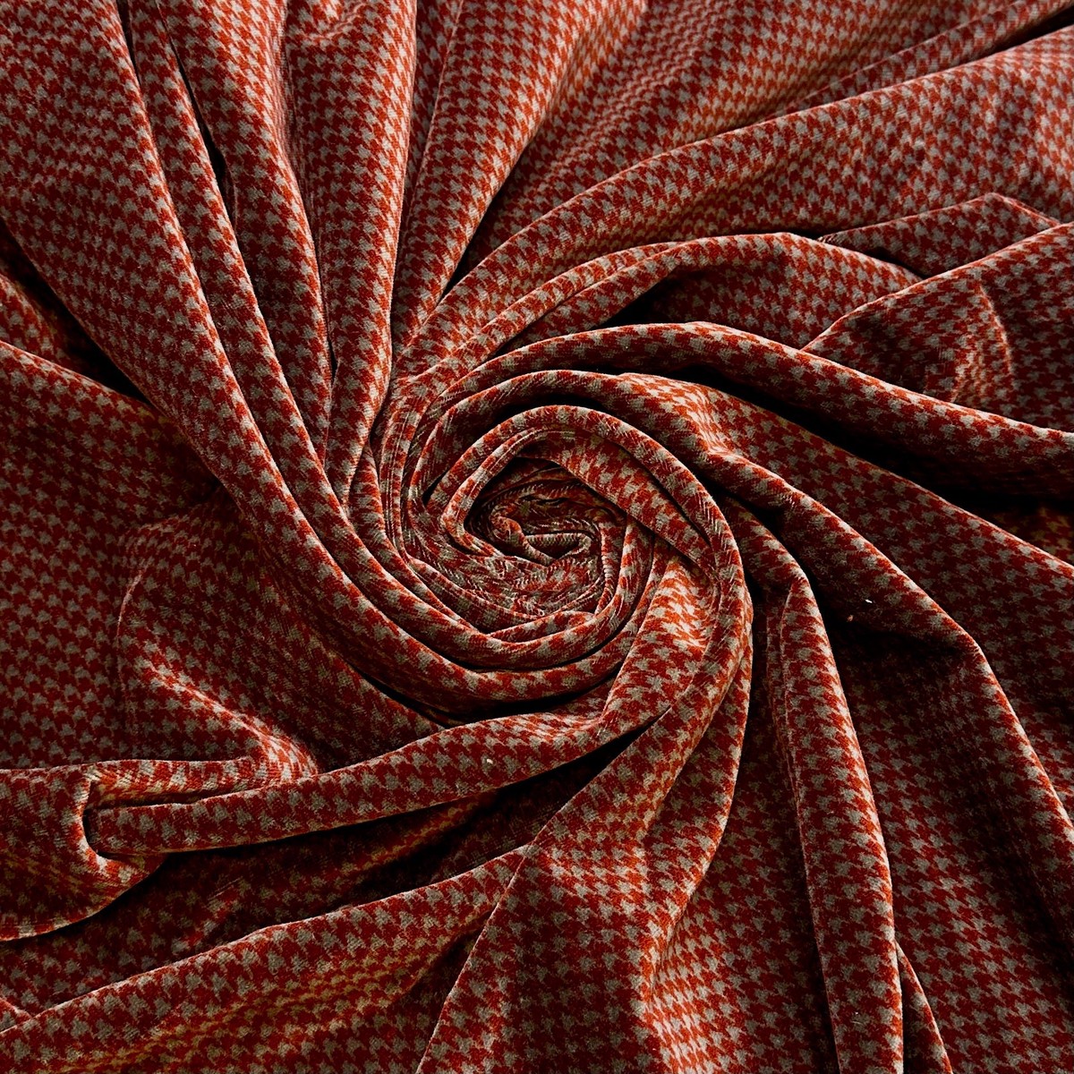 Asking For A Raise - Vintage Velvet Cotton Woven - Dark Grey/Burgundy Houndstooth - 2M Bundle