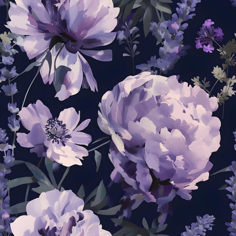 Purple Night Flowers Pattern 5 Quilting Cotton Fabric