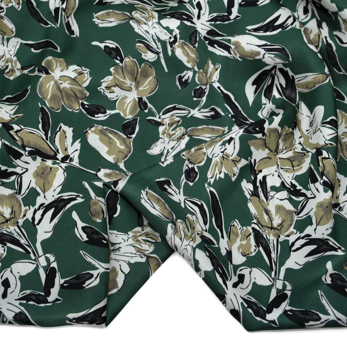 Botanic Silhouette Viscose Satin - Pine/White