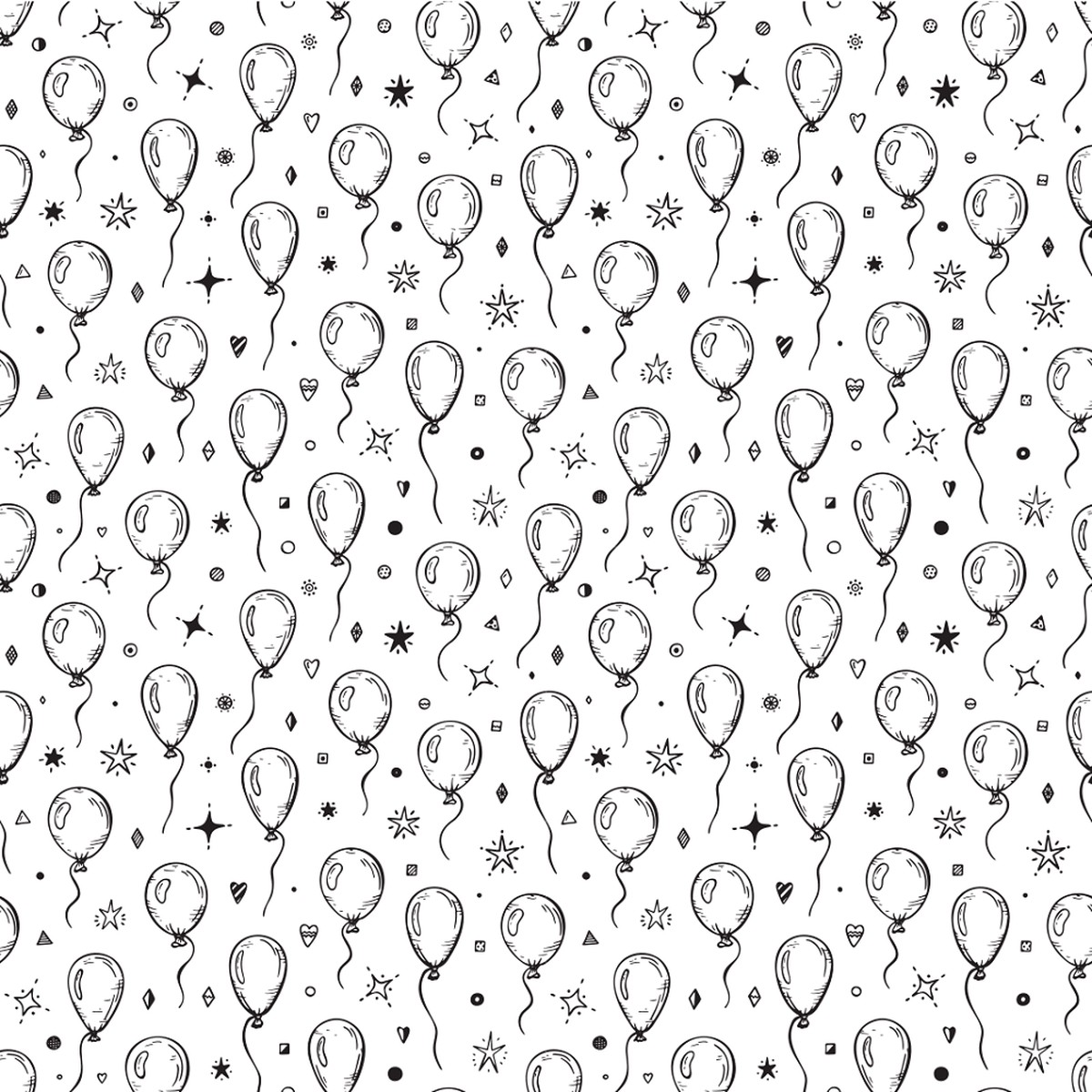 Balloons Fabric - BlackWhite