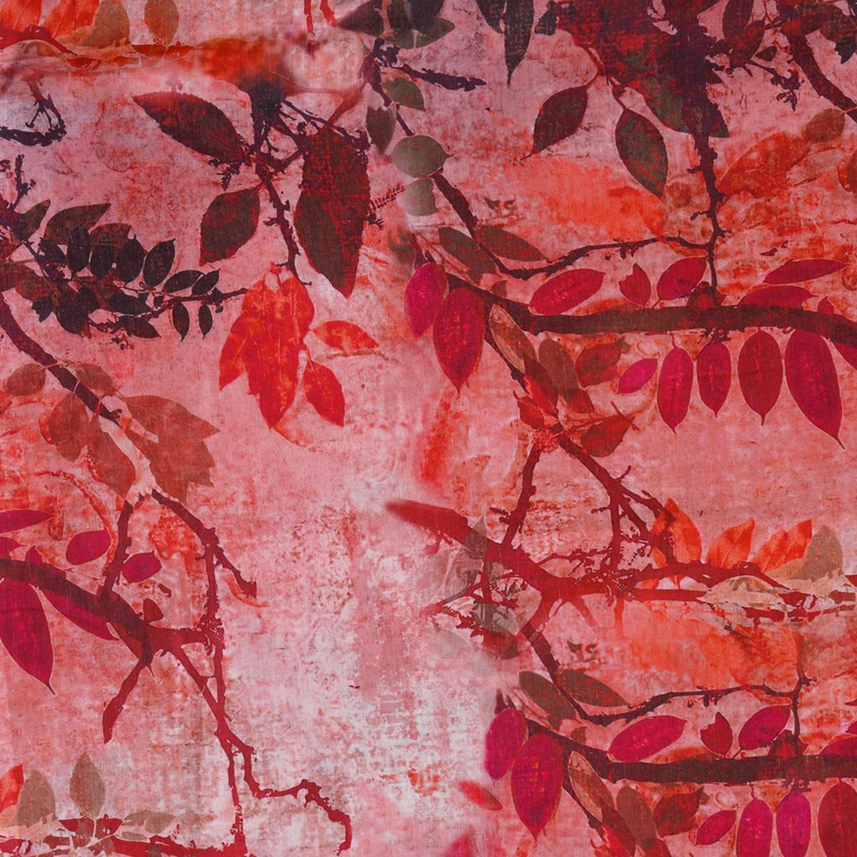 Pure Cotton Digital Print Peach With Leaves Fabric