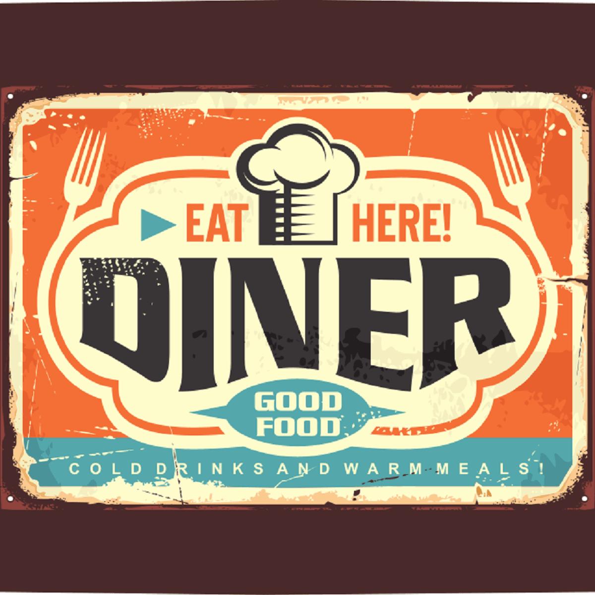 Retro Diner Sign Fabric Panel - Multi