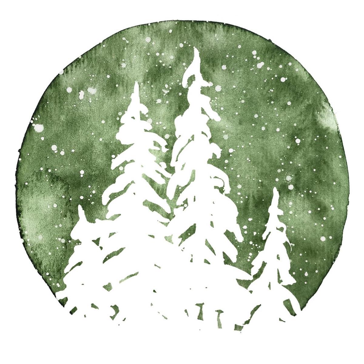 Pine Forest Night Fabric Panel - White