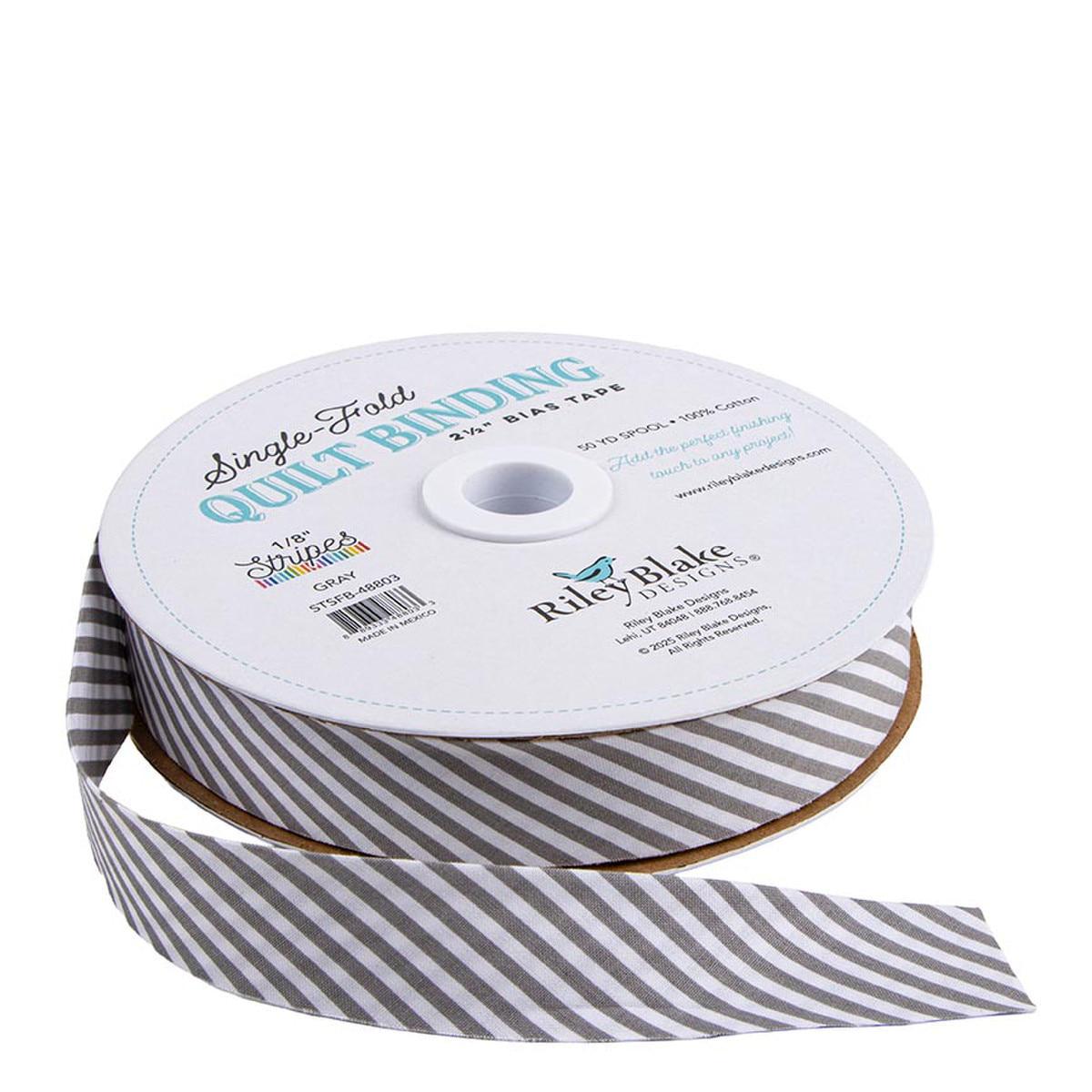 SALE Single-Fold Quilt Binding 1/8" Stripe STSFB-48803 Gray - Riley Blake Designs - 2 1/2" Bias Binding - by the yard