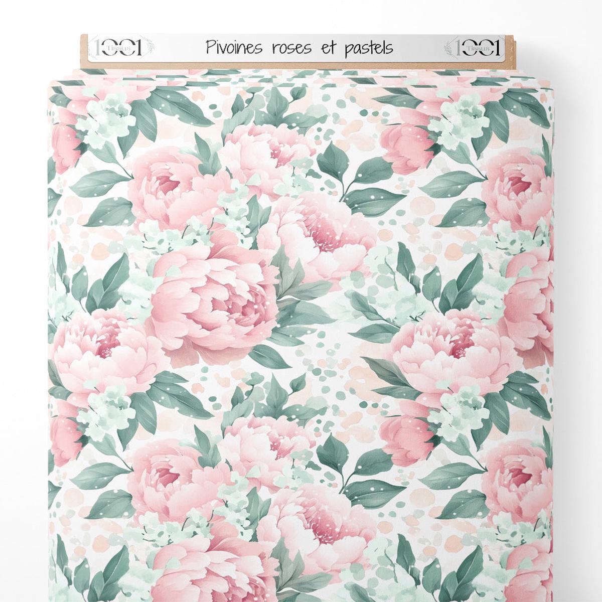 Tissu - Pivoines roses et pastels