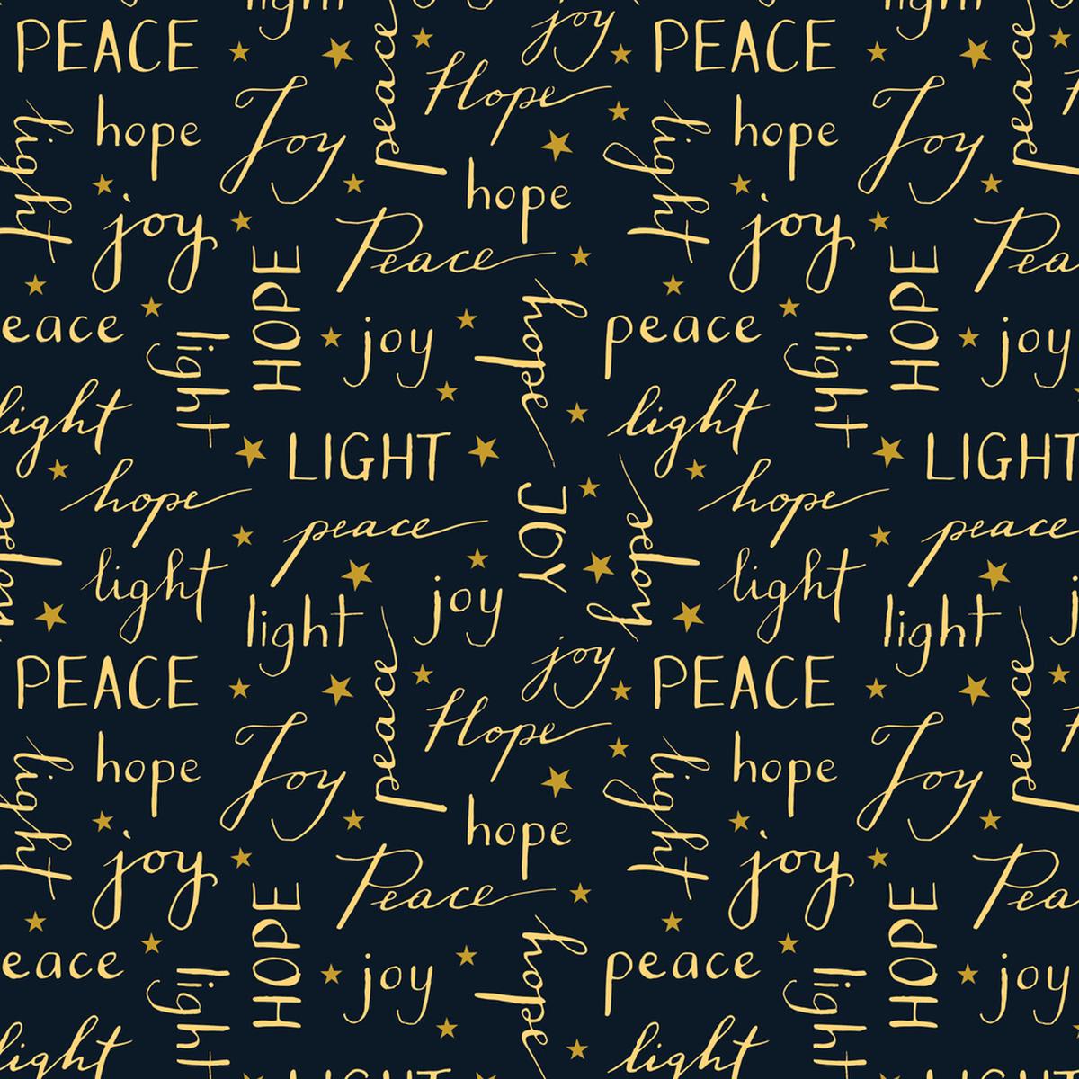 Peace Joy Hope Light Fabric - Navy