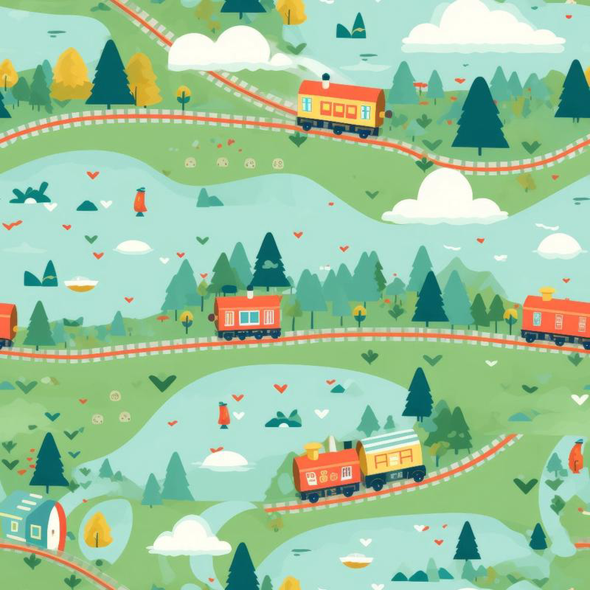 Cartoon Trains Pattern 21 Quilting Cotton Fabric