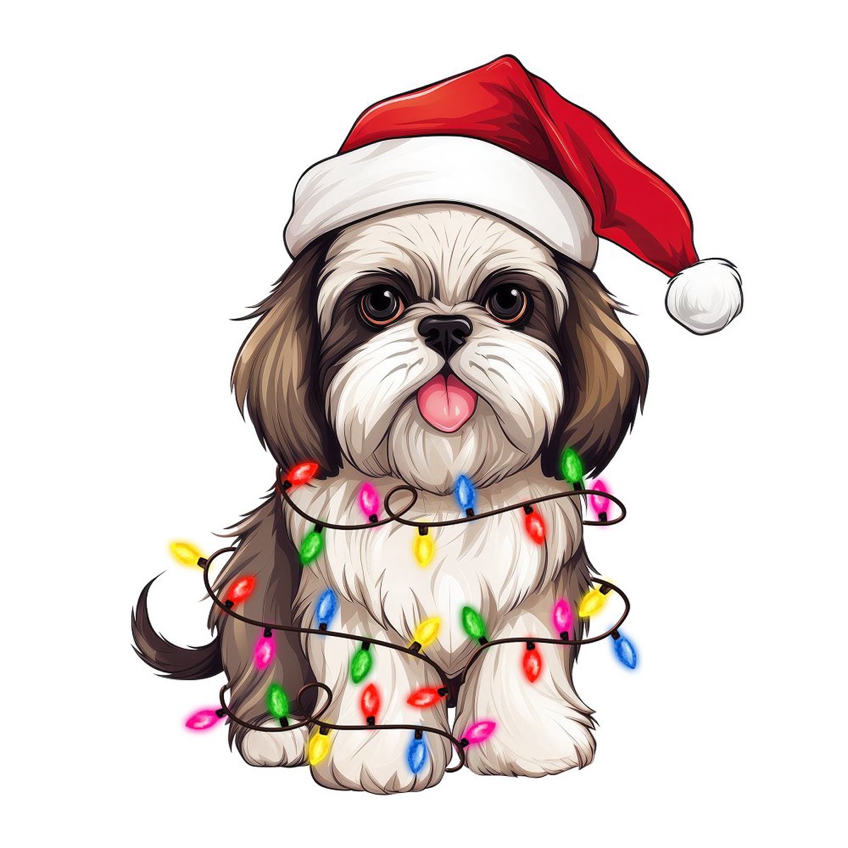 Christmas Lights Shih Tzu Fabric Panel