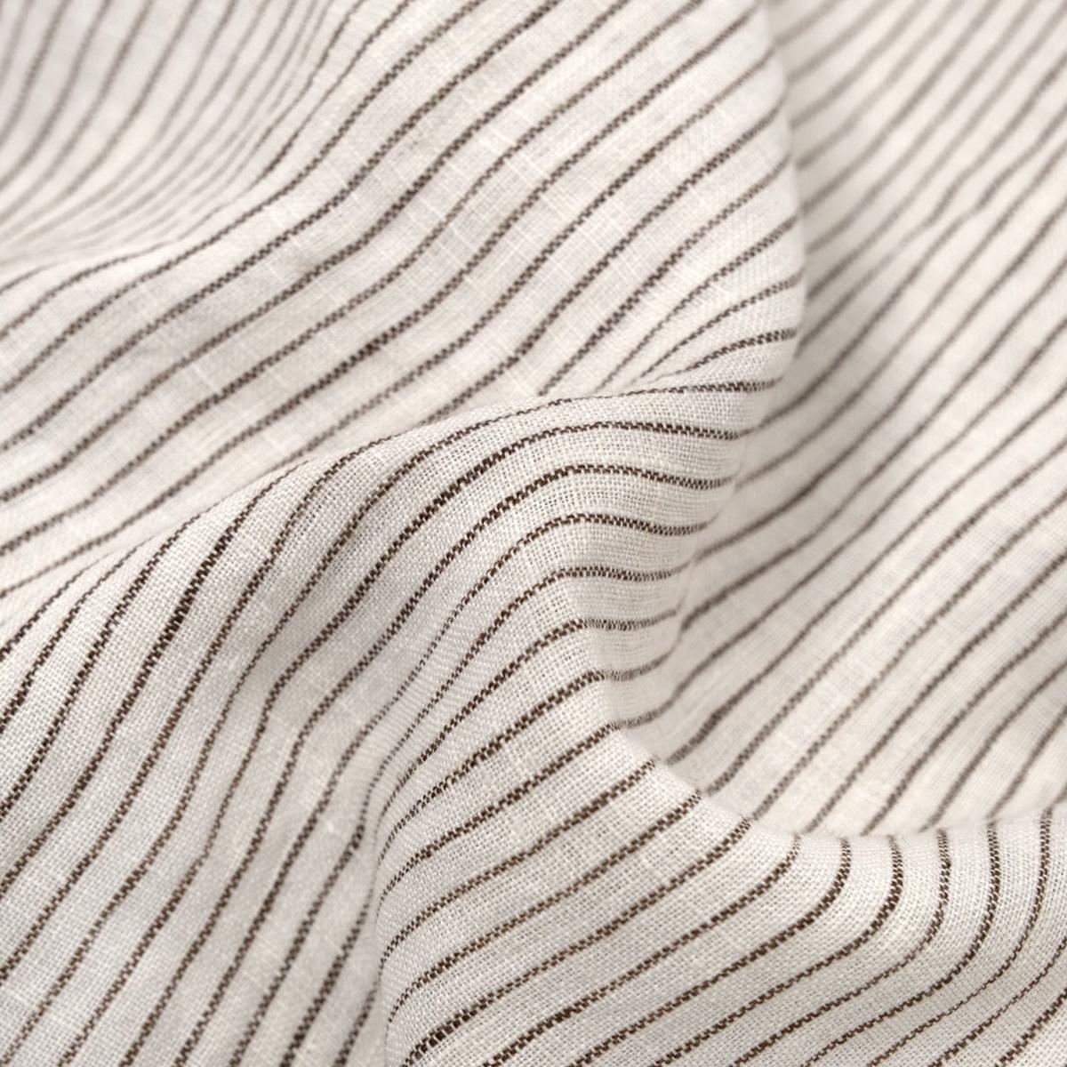 Pencil Stripe Stonewashed Linen - White/Chocolate