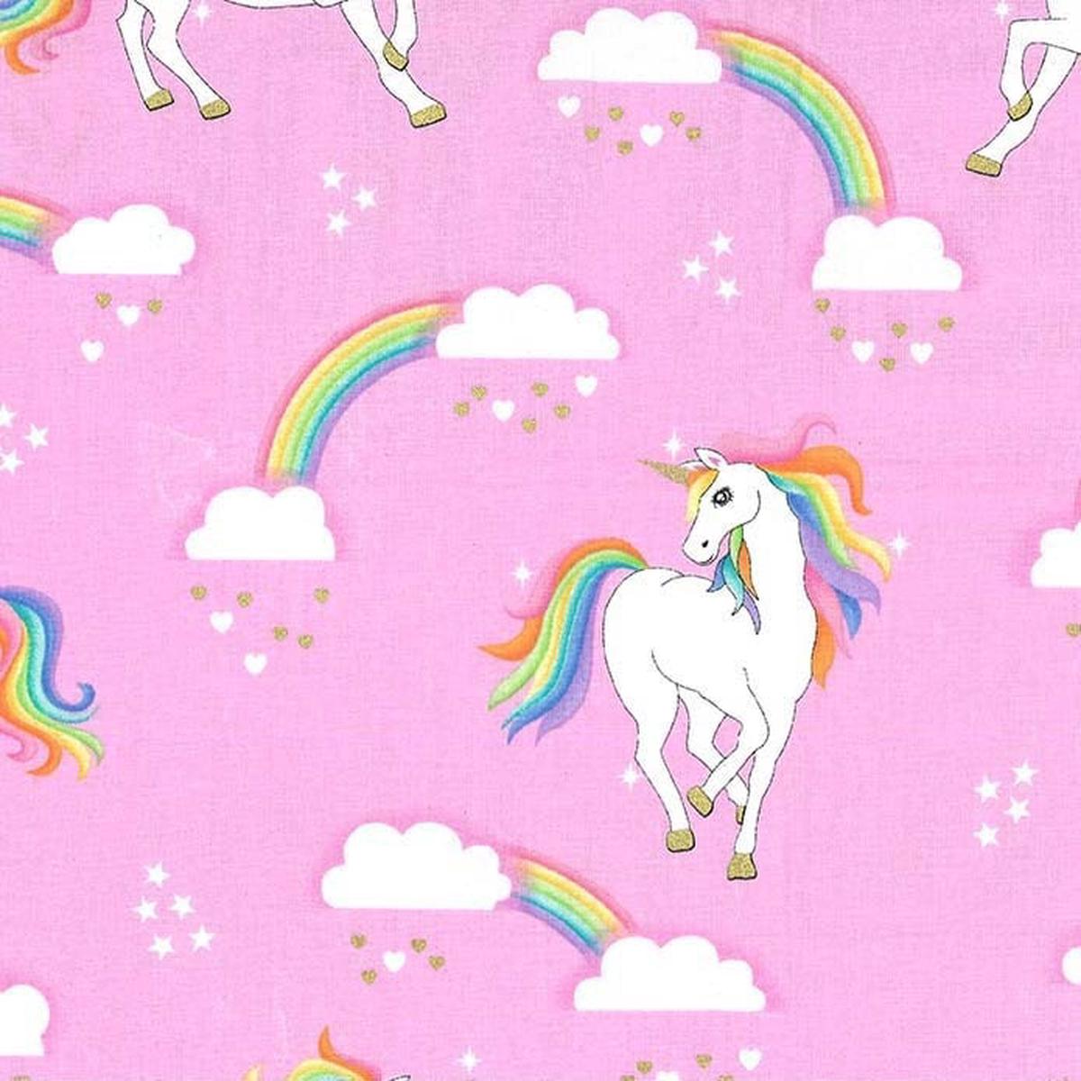 SALE Rainbow Hair, Don't Care CM8322 Dawn METALLIC - Michael Miller - Over the Rainbow - Unicorns Gold Sparkle - Quilting Cotton Fabric