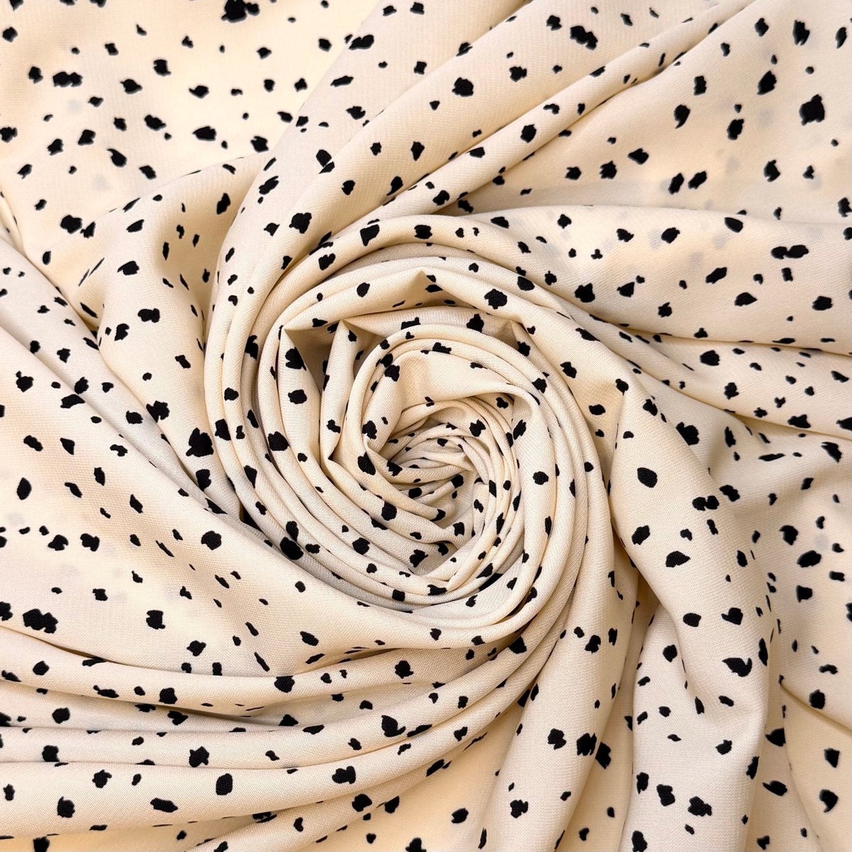 Cruella Cackle - Poly/Rayon Woven - Cream/Black Abstract Polka Dots - Bundles