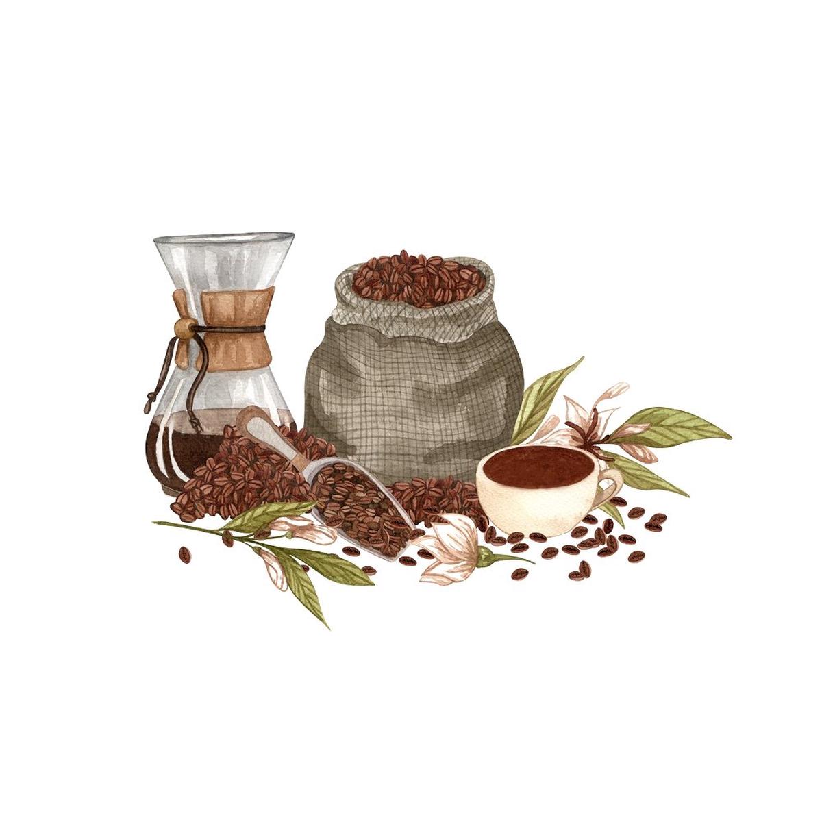 Vintage Coffee and Sack of Beans Fabric Panel